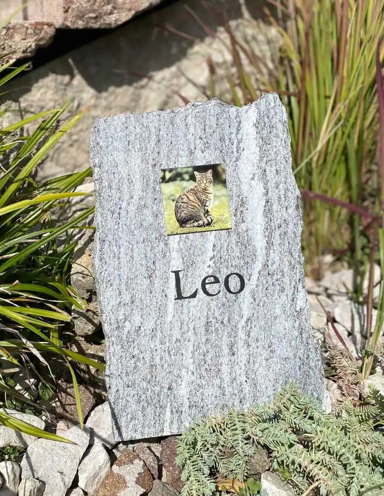 Tiergrabplatte aus Naturstein mit Porzellanfoto und individueller Gravur